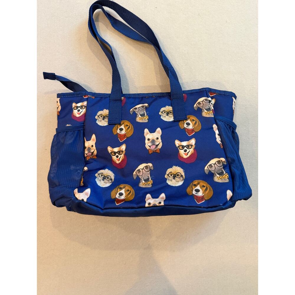Rongrong DeVoe Dog Print Insulated Tote Bag Blue Lunch Bag Pet Lover Cooler Tote - Picture 3 of 7